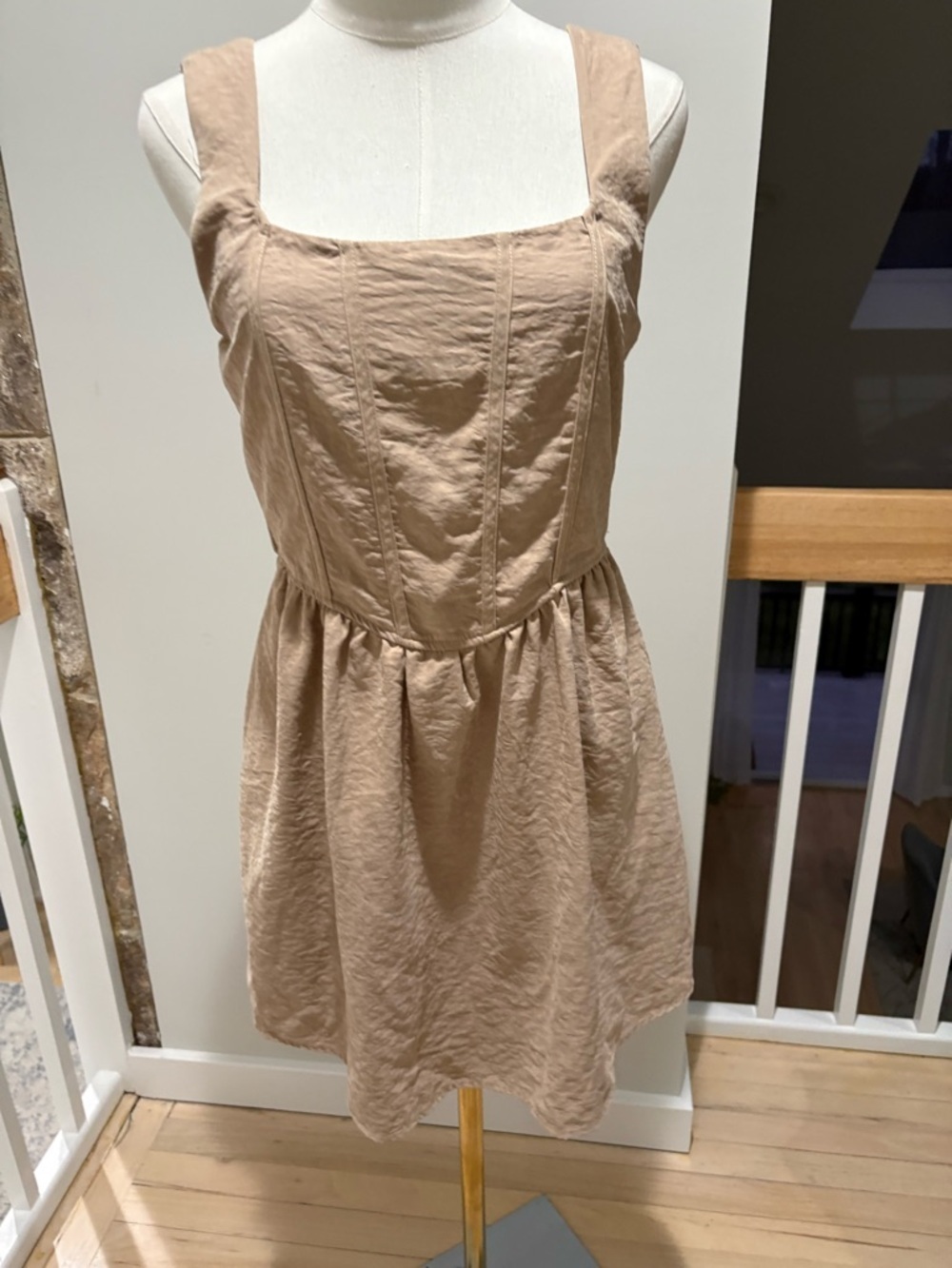 Women’s Sleeveless Square-Neck Beige Dress - Picture 2 of 6